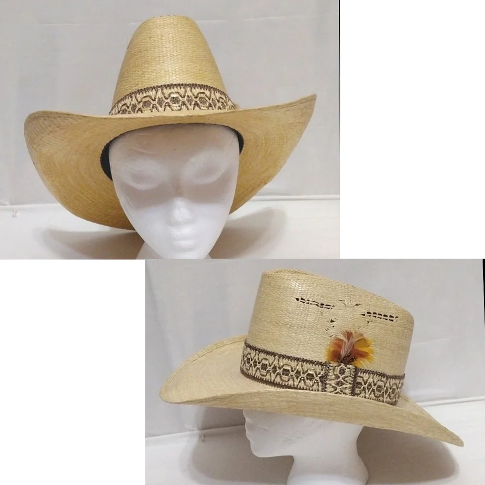 WARDS Western Boho Straw Hat Unisex Size 7.25 Cowgirl Cowboy Festival Chic